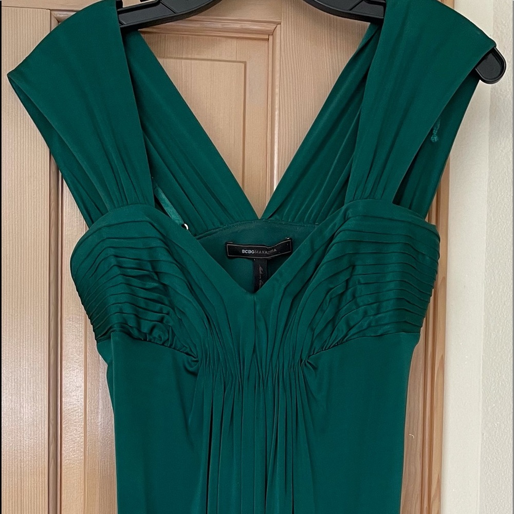 Emerald color party dress from BCBG.